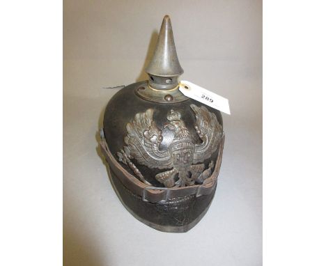 Late 19th / early 20th Century Prussian infantryman's Pickelhaube helmet with leather chin strap 