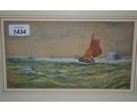 Watercolour, seascape with various shipping off a harbour, monogrammed G.S.G.C.B., dated 1901, framed, 5ins x 9ins, together 