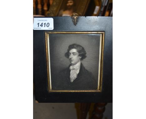 Group of five framed 19th Century engravings, portrait miniatures, including a modern print portrait miniature in frame 