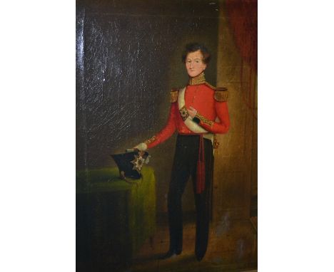 Oil on canvas, portrait of an officer of the Irish Foot Regiment, 11.5ins x 14ins, gilt framed 