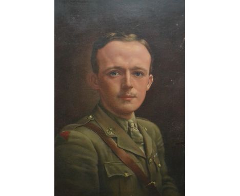F. Aveline, oil on canvas, portrait of Major L.M. Greenwood, D.S.O. M.C., the Durham Light Infantry, signed and dated 1920, 2