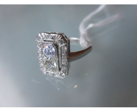 18ct White gold diamond set ring in Art Deco style 