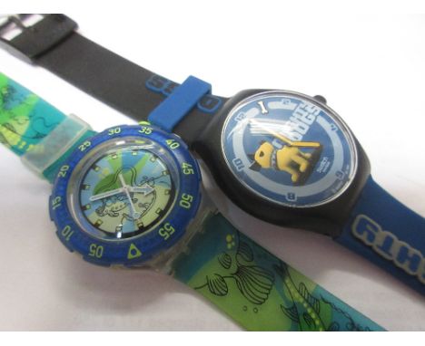 Two Swatch watches, Mighty Dogs and an abstract design watch 
