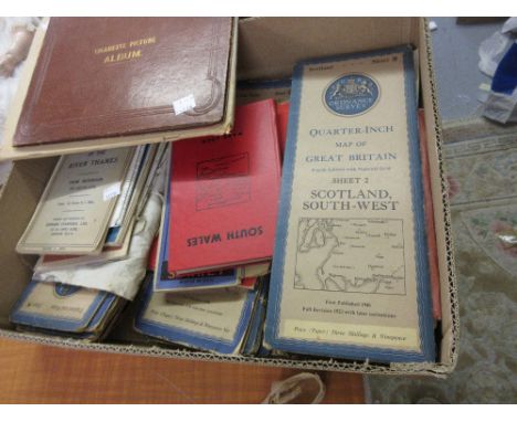 Quantity of mid 20th Century Ordnance Survey and other maps, together with an album of cigarette cards and an unframed map of
