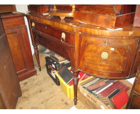 Large 19th Century mahogany bow fronted sideboard having two central drawers flanked by a single panel door and opposing draw