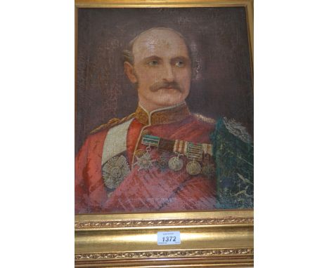 Oil on canvas, portrait of Lieutenant General Sir George White, V.C., wearing the uniform of Colonel of the Gordon Highlander