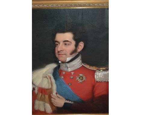 19th Century oil on canvas, portrait of Captain Paul J.H. Butler, 5th Royal Lancashire Militia, 28.5ins x 24ins, gilt framed 