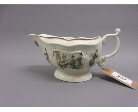 Mid 18th Century Worcester sauce boat with chinoiserie decoration (at fault) 