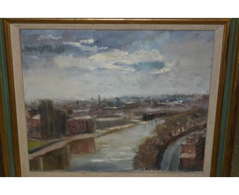 Viola Braun, oil on canvas, the Thames at Crown Reach, 9.5ins x 11.5ins, gilt framed, with Royal Academy Summer Exhibition 19