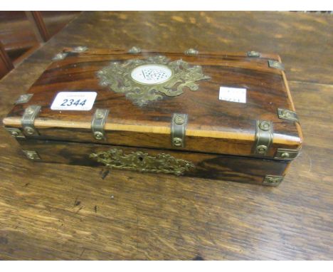 19th Century French rosewood playing card box, the hinged cover opening to reveal four small boxes 
