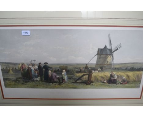 Large framed coloured engraving ' Field of Cressy ', a signed mezzotint of a woman and two children after Morland, six engrav