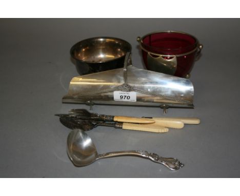 800 Mark asparagus stand, an American Reed and Barton sterling silver ladle, American silver plated bowl, a silver plated and