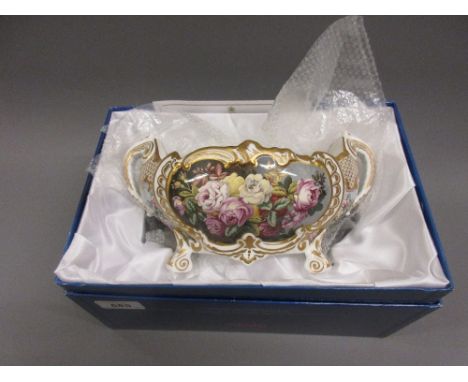 Modern Spode Limited Edition oval two handled basket form vase decorated with flowers, No. 17 of 200, in original box 