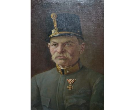 Late 19th or early 20th Century, oil on canvas, portrait of a Continental European military officer wearing a single medal on