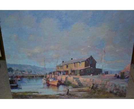 J. R. Clarke, pair of unframed oils on board, harbour scenes, (one signed), 14ins x 18ins 