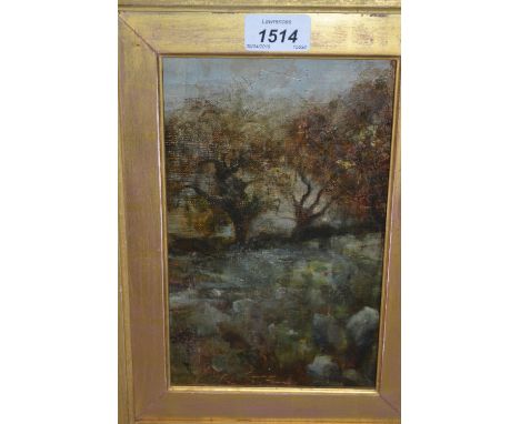 Oil on canvas laid onto board, kale patch with distant trees, gilt framed, 9ins x 5.5ins 