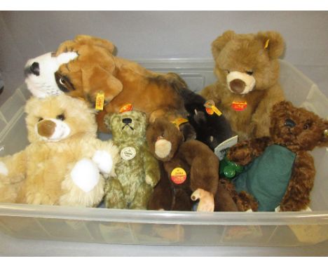 Group of seven modern Steiff medium sized teddy bears and other animals 