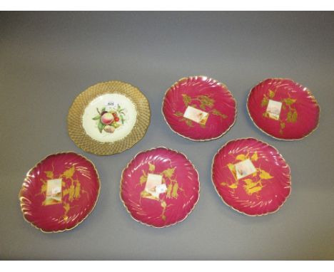 Spode fruit decorated plate and a 19th Century hand painted part dessert service 