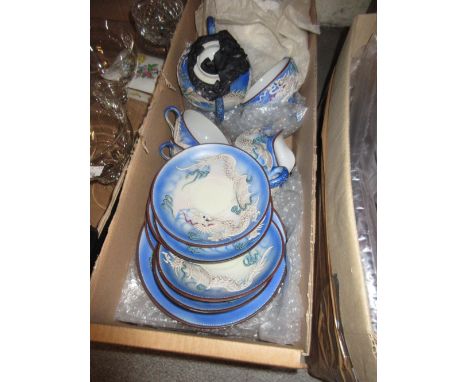 Japanese egg shell tea service relief moulded with dragons 