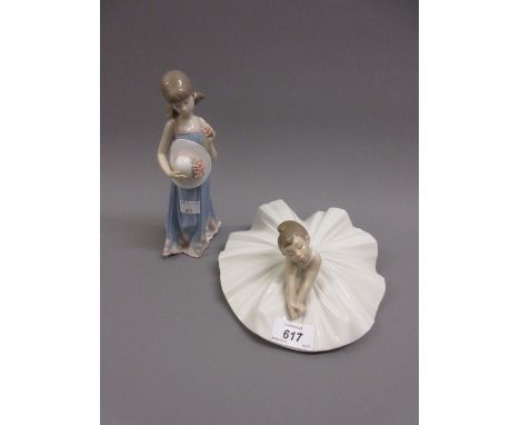 Lladro porcelain figure of a girl together with a Nao porcelain figure of a ballerina 