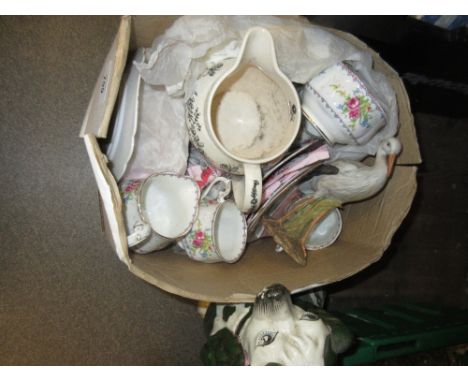 Royal Albert Petit Point part tea service together with a pottery milk jug, a porcelain figure of a stork and a Staffordshire
