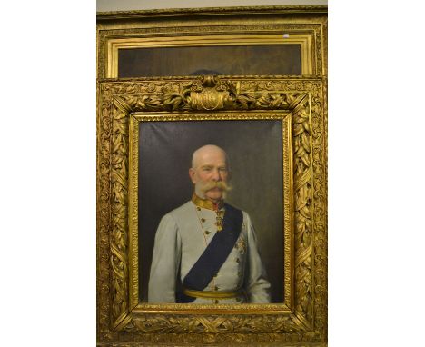 (Sigmund) L'Allemand, oil on canvas, portrait of the Emperor Franz Joseph of Austria, half length wearing a pale blue uniform