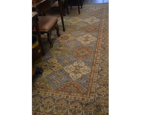 Indian woollen Persian pattern carpet of all-over floral design with multiple borders on a blue ground, approximately 12ft 2i