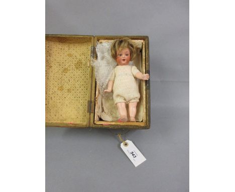 Small Armand Marseille bisque headed doll with sleeping eyes, open mouth and two teeth, the head marked 996 11/0, together wi