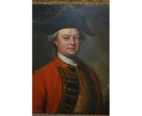 Circle of Nathanial Dance, oil on canvas, portrait of an 18th Century Army Officer wearing a red tunic, 29ins x 24ins, in a p