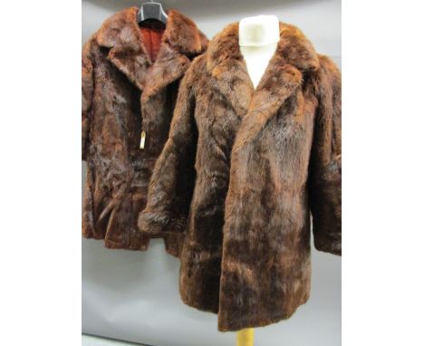 Ladies three quarter length dark brown fur coat together with a similar jacket 