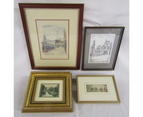 Warwick Castle watercolour by W Pickard -&nbsp; Needle box print by Bradshaw and Blacklock - lithograph of Brugge limited edi