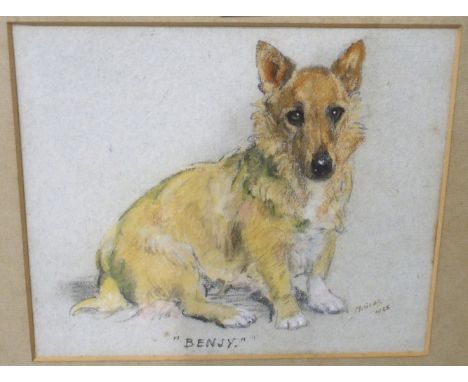 M GEAR Benjy, Corgi portrait, signed, pastel, dated, 1948, 18 x 21cm and another (2) Condition Report: Available upon request