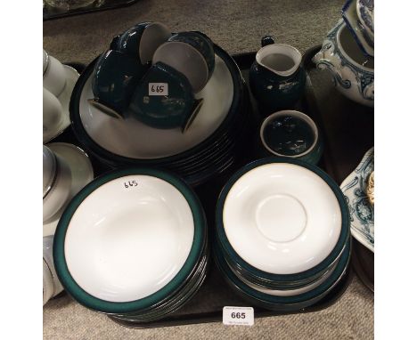 A Denby dark turquoise glazed part dinner service Condition Report: six dinner plates and two further with blue rim, seven bo