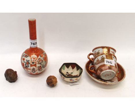 Two carved wooden netsuke, Kutani vase and other items (7) Condition Report: Available upon request