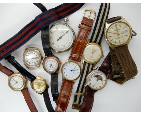 A 9ct cased Buren gents watch engraved verso, 'to David from the Crown film unit', two 9ct cased ladies watches, and a collec