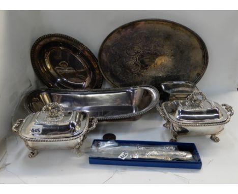 A tray lot of EP - tureens, tea caddy, dishes etc Condition Report: Available upon request