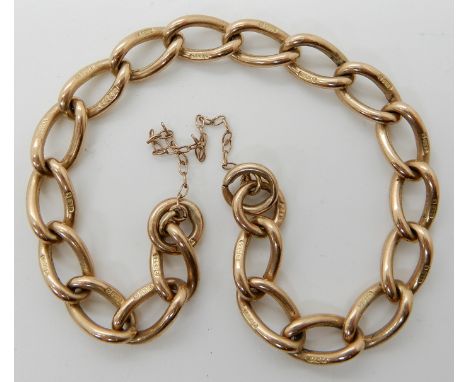 A 9ct curb link bracelet, hallmarked to every link, length 18.5cm (no clasp) weight 15.3gms Condition Report: Solid construct