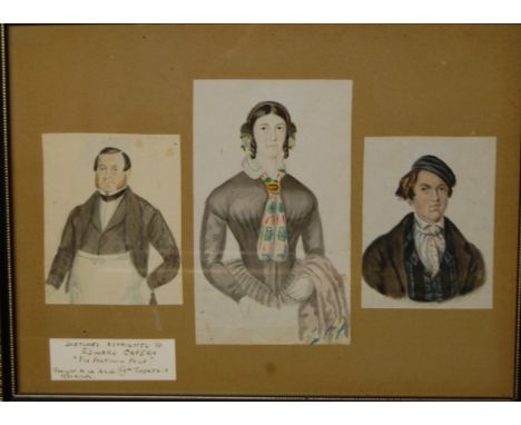 Attributed to Edward Capern - three watercolour portraits; Rosemary Jolly - St Mary's, watercolour; Jim Peck - Aldeburgh, wat
