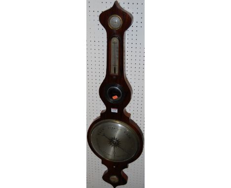An early 19th century rosewood onion topped four-dial wheel barometer 