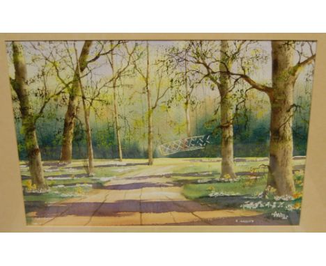 R Wadley - Summer garden, watercolour with body colour; one other by the artist; and M Webb - print of chickens (3) 