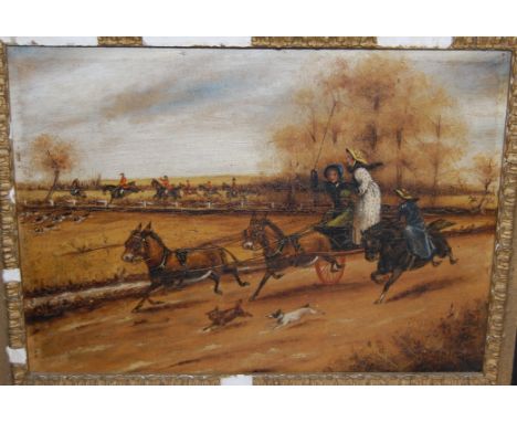 Assorted pictures and prints to include; coaching scene oil, Louise Wood lithograph etc 
