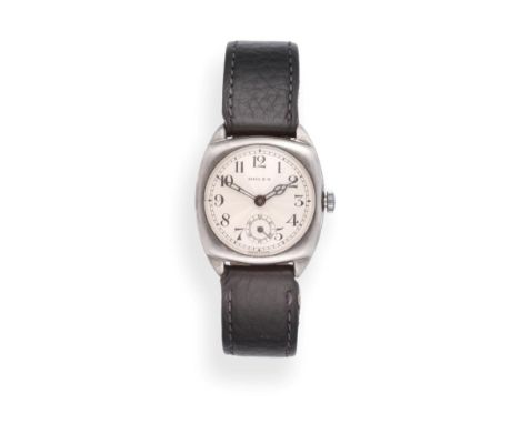 A Silver Tonneau Shaped Wristwatch, signed Rolex, ref: 554, 1929, lever movement signed engine turned silvered dial with Arab