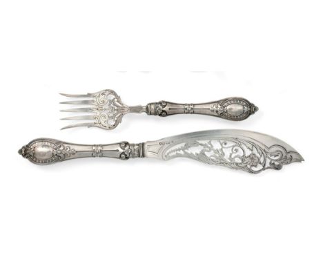 A Pair of Victorian Silver Fish-Servers, by Henry Wilkinson and Co., Sheffield, 1865, the handle of each with vacant cartouch