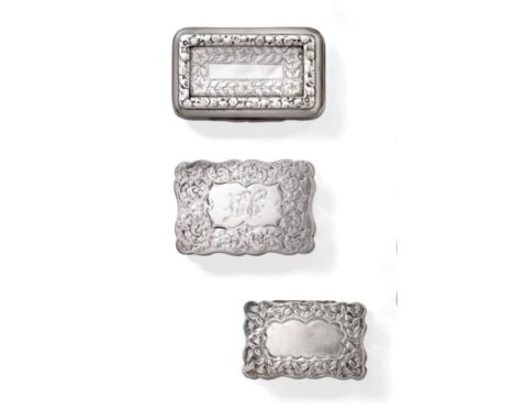 A George III Silver Snuff-Box, by Samuel Pemberton, Birmingham, 1818, oblong, engraved with foliage and with a foliage cast b