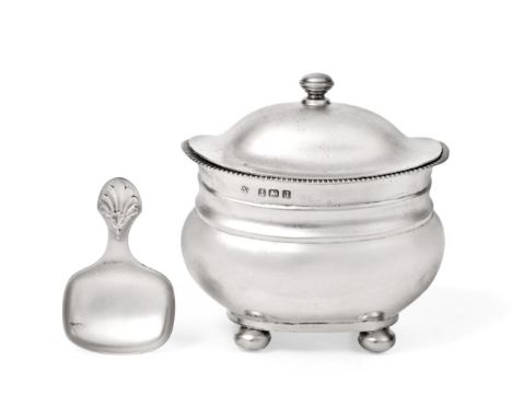A George V Silver Tea-Caddy and a Caddy-Spoon, the Caddy by Adie Brothers, Birmingham, 1933, The Spoon by Cooper Brothers and