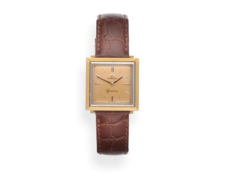 An 18ct Gold Square Shaped Wristwatch, signed Omega, Geneve, 1963, (calibre 620) lever movement signed and numbered 20833067,