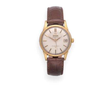 A Gold Plated and Stainless Steel Automatic Calendar Centre Seconds Wristwatch, signed Omega, Chronometer, model: Constellati
