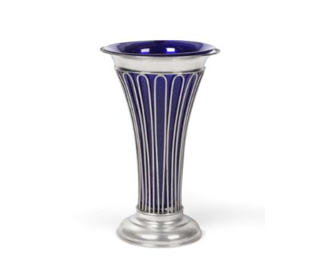 An Edward VII Silver Vase, by George Howson, Sheffield, 1902, tapering cylindrical and on spreading base, with wirework sides