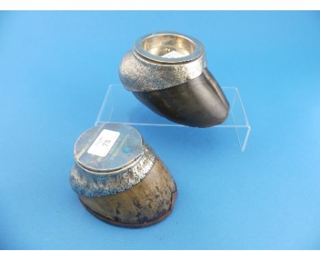 A silver plate mounted Hoof Inkwell, the hinged lid engraved 'Boostan, 2nd in Army Cup played in 7 Tournaments', together wit