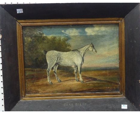 James Barry (British, active 1813-1831), Gray Billy, equestrian portrait in landscape, oil on canvas, signed "Barry" bottom l